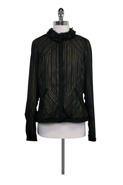 Current Boutique-Elie Tahari - Black Pleated Jacket Sz L