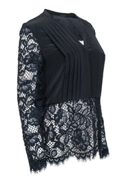 Current Boutique-Elie Tahari - Black Pleated & Navy Lace Blouse Sz M