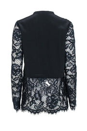 Current Boutique-Elie Tahari - Black Pleated & Navy Lace Blouse Sz M