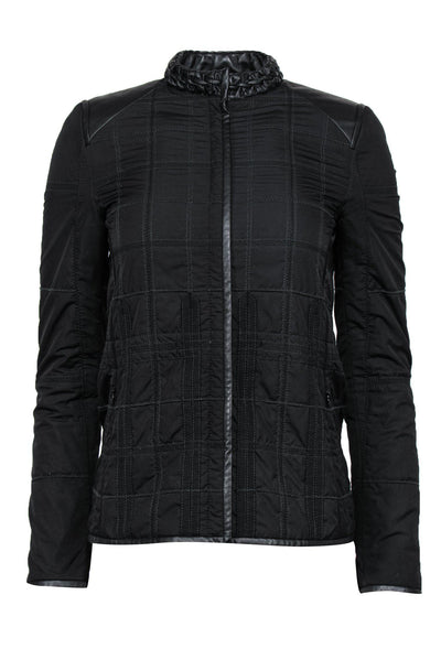 Current Boutique-Elie Tahari - Black Quilted Jacket w/ Leather Trim Sz XS
