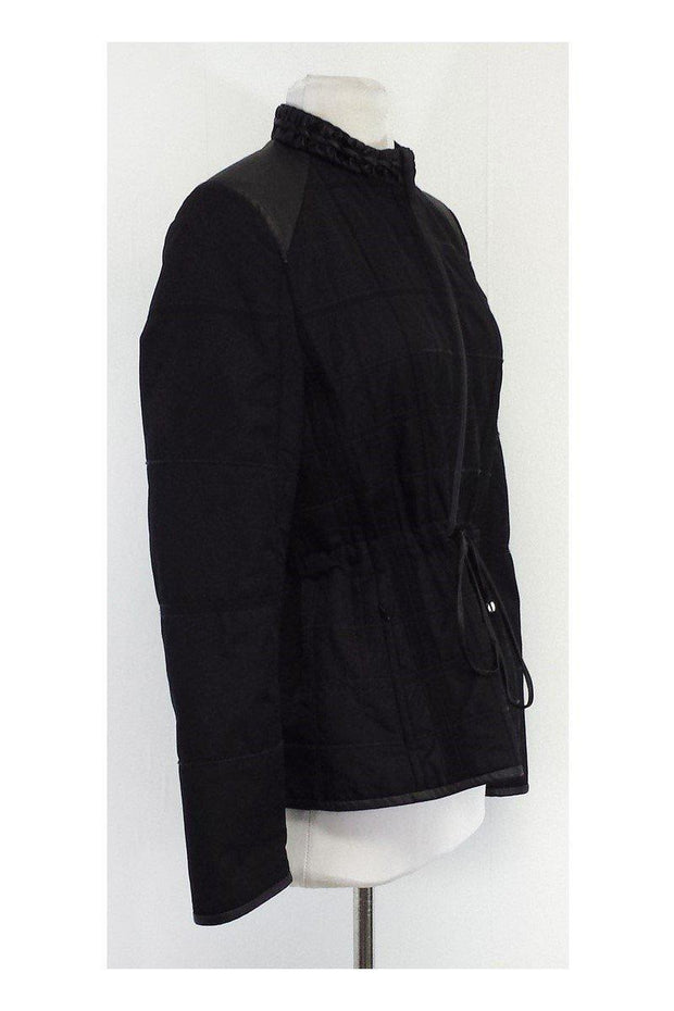 Current Boutique-Elie Tahari - Black Quilted & Leather Trim Jacket Sz M