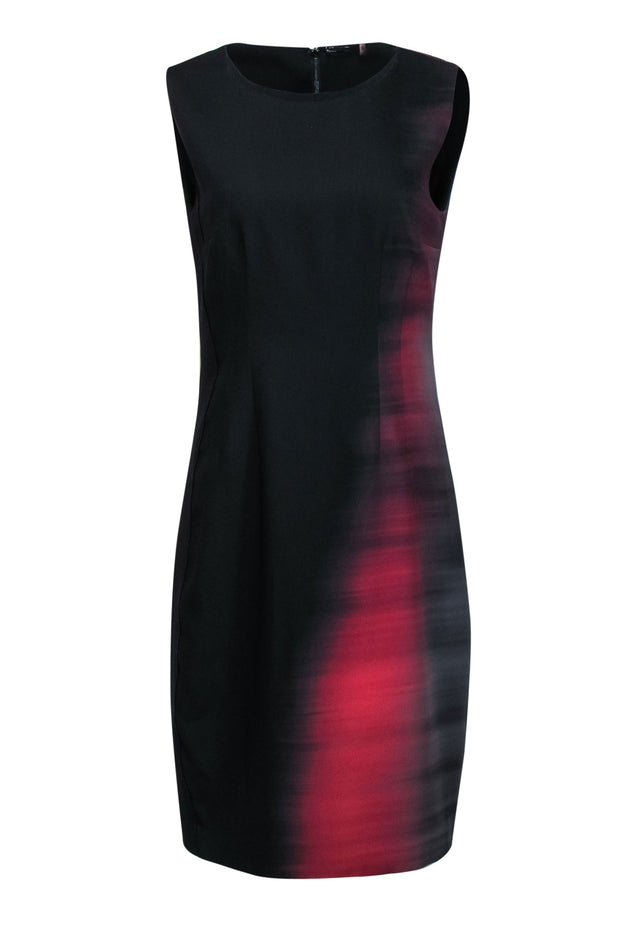 Current Boutique-Elie Tahari - Black & Red Ombre Printed Sleeveless Sheath Dress Sz 8