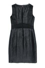 Current Boutique-Elie Tahari - Black Shiny Sleeveless Sheath Dress w/ Leather Trim Sz S