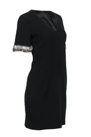 Current Boutique-Elie Tahari - Black Short Sleeve "Merci" Shift Dress w/ Silver Tassel Cuffs Sz 6