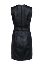 Current Boutique-Elie Tahari - Black Textured Woven Blocked Sheath Dress w/ Leather Trim Sz 8