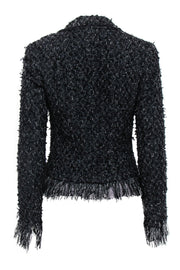 Current Boutique-Elie Tahari - Black Tweed Button-Up Blazer w/ Fringe Trim Sz S