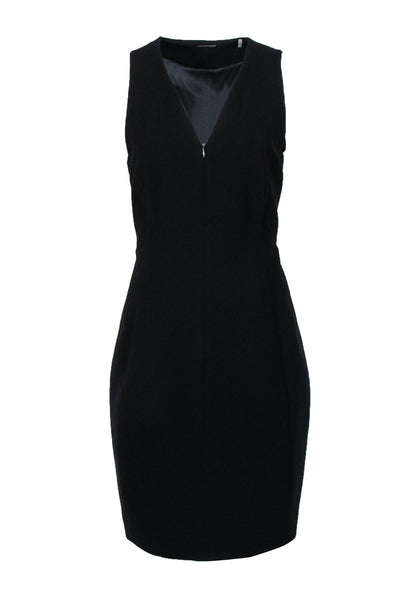 Current Boutique-Elie Tahari - Black V-Neck Fitted Dress w/ Front Zipper Sz 8