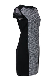 Current Boutique-Elie Tahari - Black & White Textured Panel Design w/ Mesh Sleeve Dress Sz 6