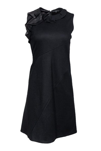 Current Boutique-Elie Tahari - Black Wool Blend Dress w/ Leather Detailing Sz 4