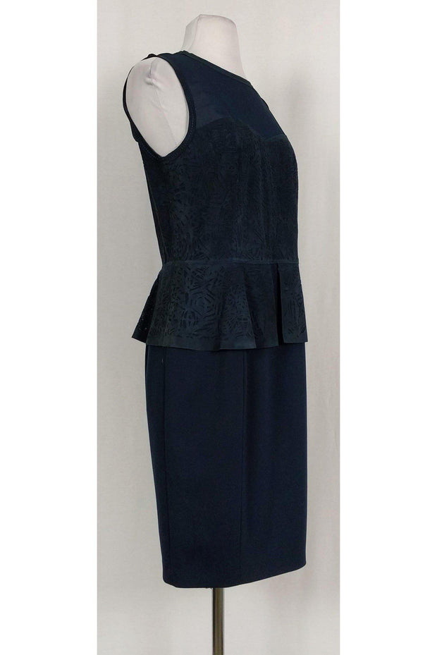 Current Boutique-Elie Tahari - Blue Aviva Cutwork Peplum Dress Sz 10