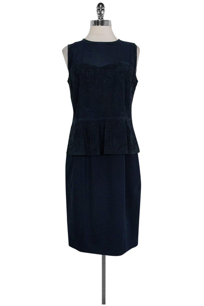 Current Boutique-Elie Tahari - Blue Aviva Cutwork Peplum Dress Sz 10