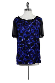Current Boutique-Elie Tahari - Blue & Black Printed Silk Blouse Sz M