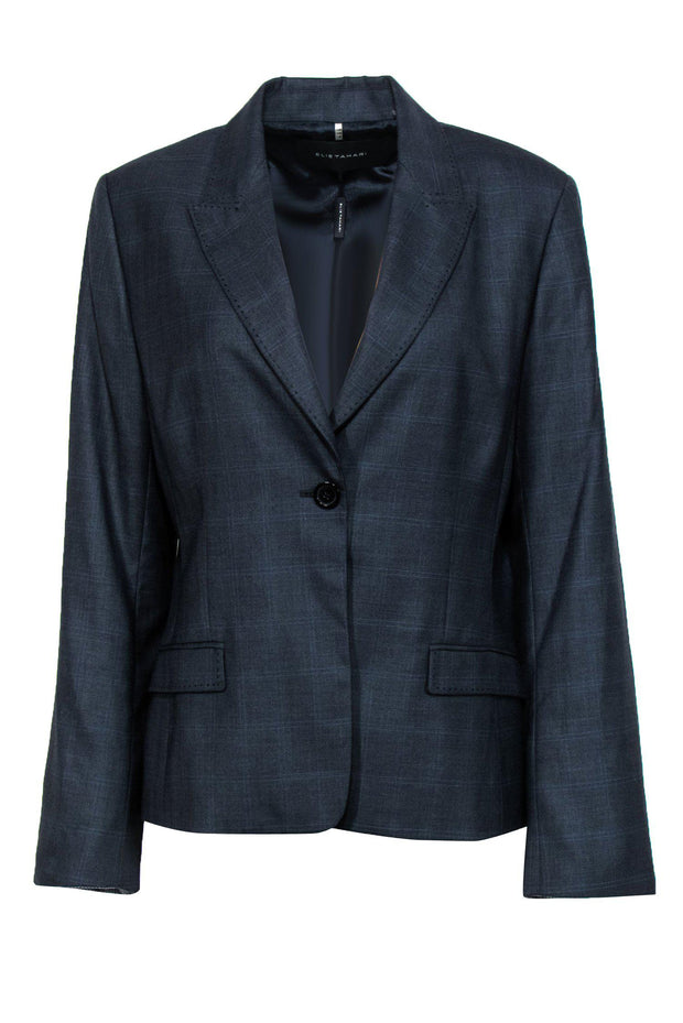 Current Boutique-Elie Tahari - Blue & Gray Plaid Single-Button Blazer Sz 14