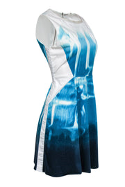Current Boutique-Elie Tahari - Blue Ombre Swirl Printed A-Line Dress Sz 10