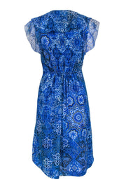 Current Boutique-Elie Tahari - Blue Printed Silk Dress w/ Ruffle Sleeves Sz 2