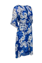 Current Boutique-Elie Tahari - Blue & White Floral Ruffle Sleeved Silk Dress Sz 10
