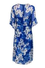 Current Boutique-Elie Tahari - Blue & White Floral Ruffle Sleeved Silk Dress Sz 10