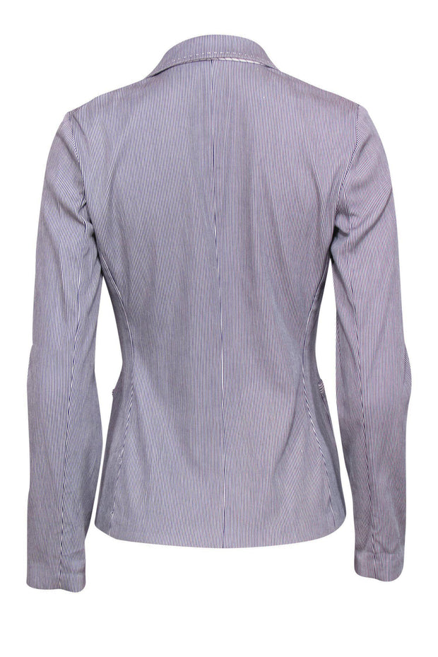 Current Boutique-Elie Tahari - Blue & White Pinstriped Snap-Up Blazer Sz 4