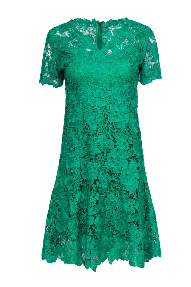 Current Boutique-Elie Tahari - Bright Green Lace A-Line Midi Dress Sz 4