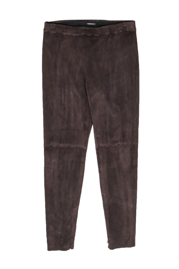 Current Boutique-Elie Tahari - Brown Suede Skinny Pants w/ Zippers Sz L