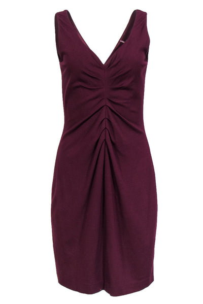 Current Boutique-Elie Tahari - Burgundy Ruched Sleeveless Dress Sz 8