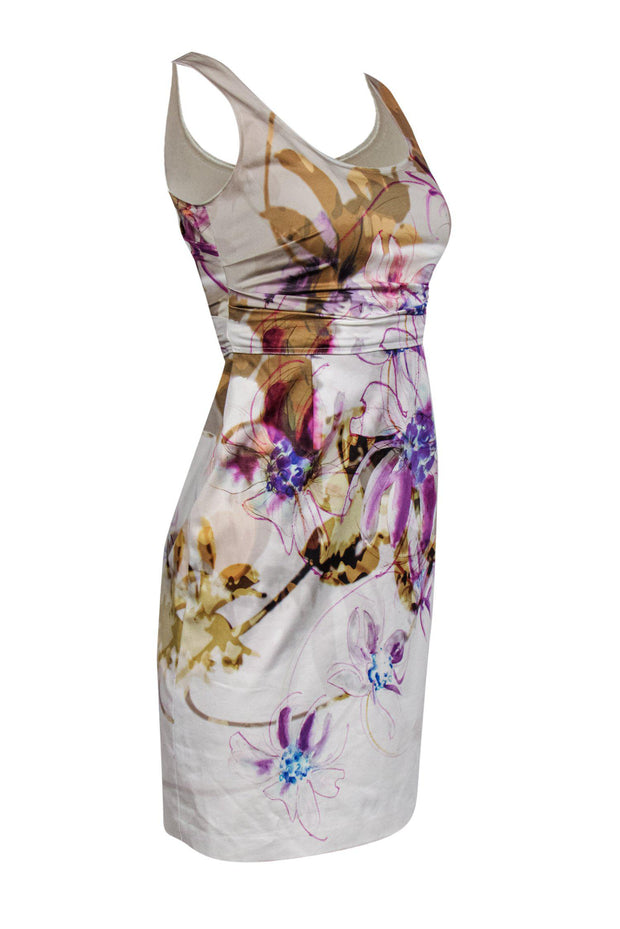 Current Boutique-Elie Tahari - Cream Sheath Dress w/ Sketched Floral Print Sz 0