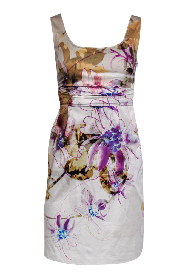 Current Boutique-Elie Tahari - Cream Sheath Dress w/ Sketched Floral Print Sz 0