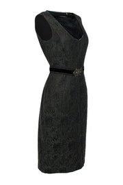 Current Boutique-Elie Tahari - Dark Green Brocade Sheath Dress w/ Belt Sz 12