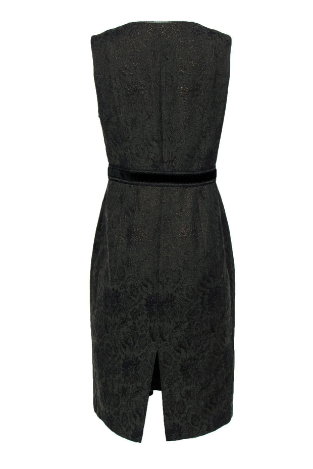 Current Boutique-Elie Tahari - Dark Green Brocade Sheath Dress w/ Belt Sz 12