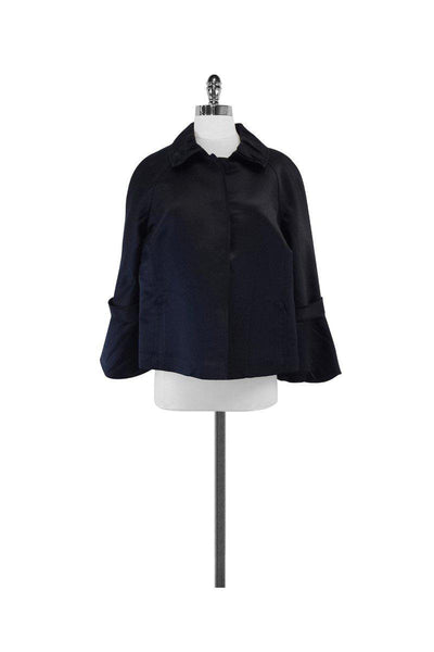 Current Boutique-Elie Tahari - Dark Navy Glossy Silk Jacket Sz L