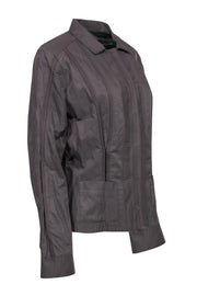 Current Boutique-Elie Tahari - Dark Taupe Cotton Blend Snap Button Jacket Sz M