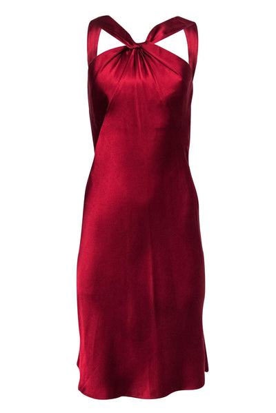 Current Boutique-Elie Tahari - Deep Red Satin Knot-Front Dress Sz 8