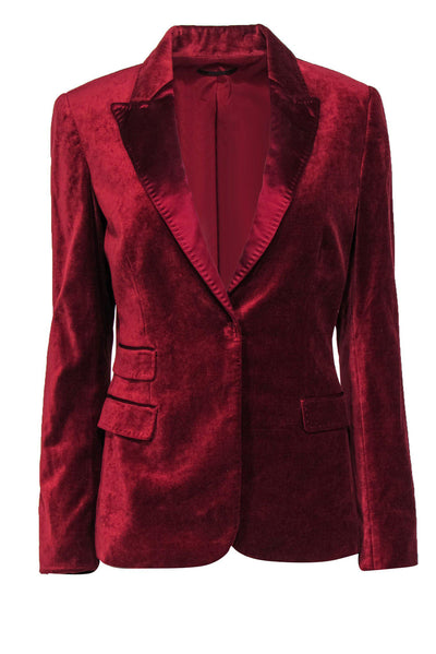 Current Boutique-Elie Tahari - Deep Red Velvet Buttoned Blazer Sz 10
