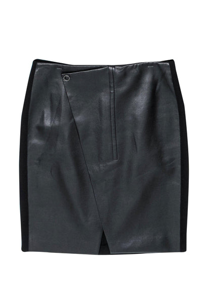 Current Boutique-Elie Tahari - Faux Leather Asymmetric Wrap Pencil Skirt Sz 14