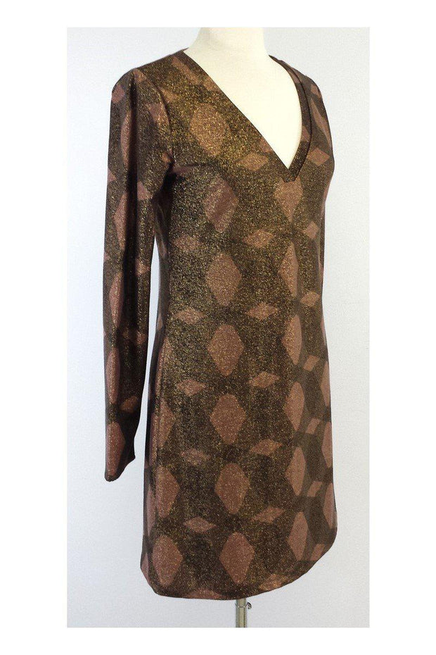 Current Boutique-Elie Tahari - Gold & Brown Geo Shift Dress Sz S