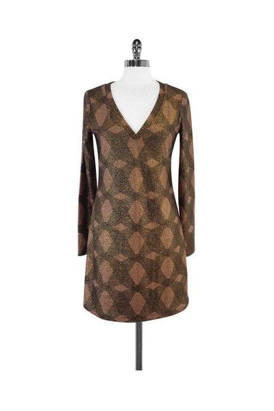 Current Boutique-Elie Tahari - Gold & Brown Geo Shift Dress Sz S