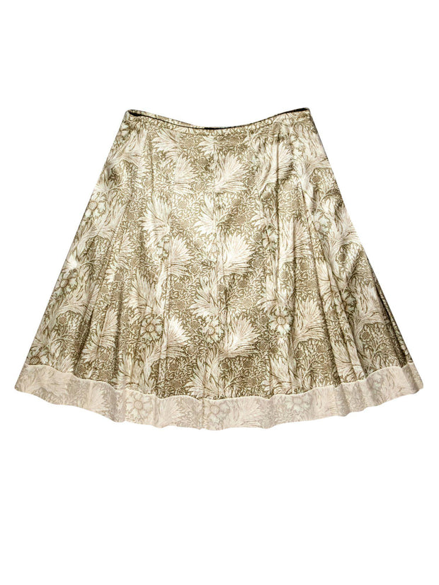 Current Boutique-Elie Tahari - Green & Cream Silk Satin Pleated Skirt Sz 12