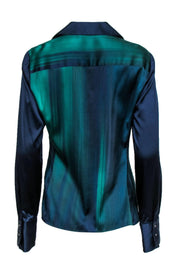 Current Boutique-Elie Tahari - Green & Navy Silk Satin Button-Up Blouse Sz L