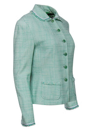 Current Boutique-Elie Tahari - Green Tweed Blazer w/ Fringe Edges Sz M