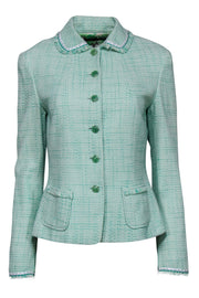 Current Boutique-Elie Tahari - Green Tweed Blazer w/ Fringe Edges Sz M