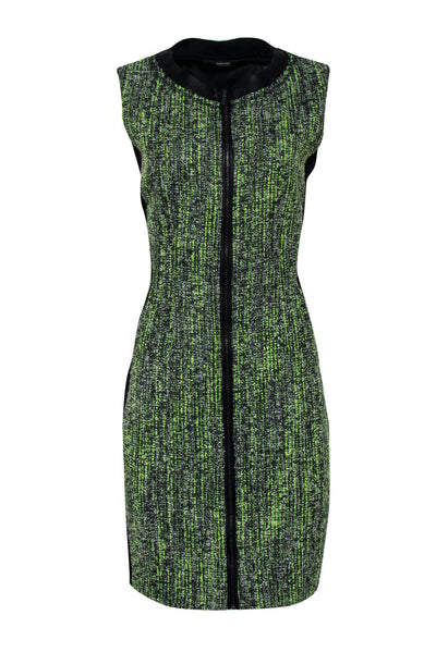 Current Boutique-Elie Tahari - Green Woven Zip-Up Sheath Dress w/ Satin Sz 10