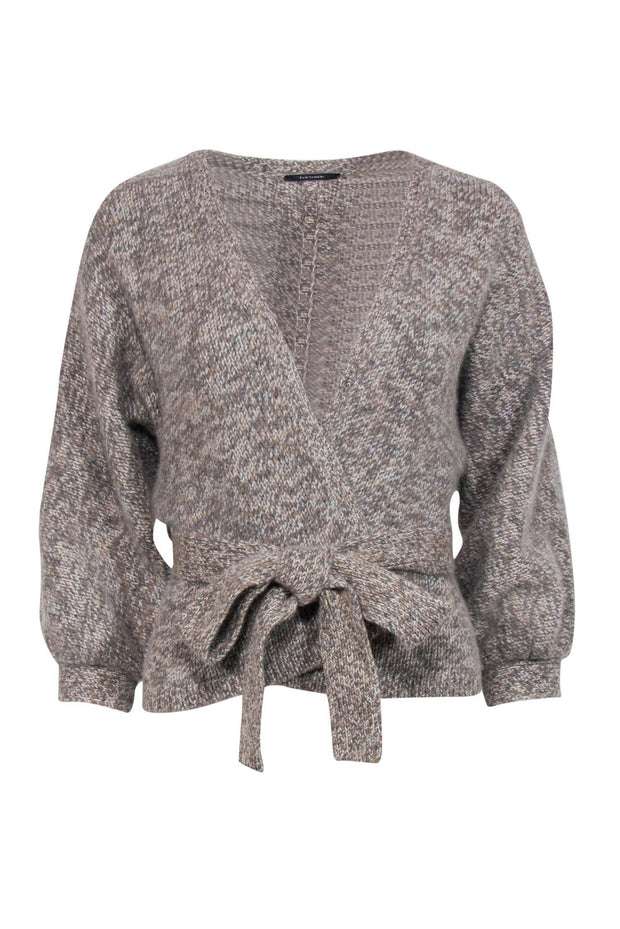 Current Boutique-Elie Tahari - Grey Knit Open Tied Balloon Sleeve Cardigan Sz S