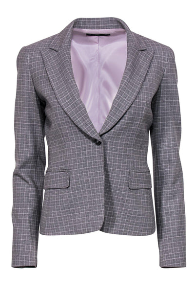 Current Boutique-Elie Tahari - Grey & Lilac Checkered Plaid Blazer Sz 4