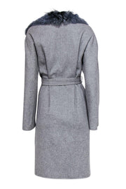 Current Boutique-Elie Tahari - Grey Longline Belted Wool Coat w/ Fur Collar Sz M