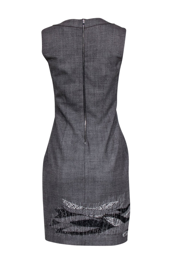 Current Boutique-Elie Tahari - Grey Tank Dress w/ Applique and Stitched Detail Sz M