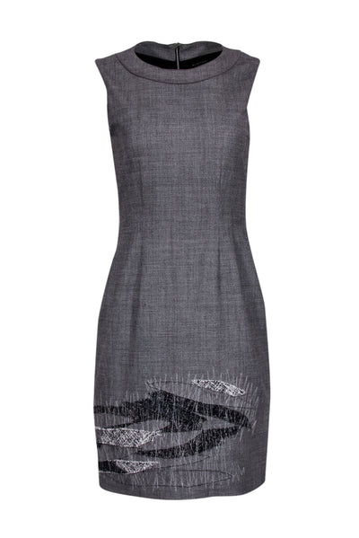 Current Boutique-Elie Tahari - Grey Tank Dress w/ Applique and Stitched Detail Sz M