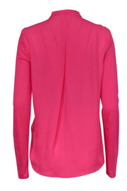 Current Boutique-Elie Tahari - Hot Pink Pleated Long Sleeve Clasped Silk Blouse Sz S