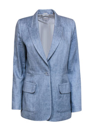 Current Boutique-Elie Tahari - Light Blue Linen Single Button Structured Blazer Sz 12