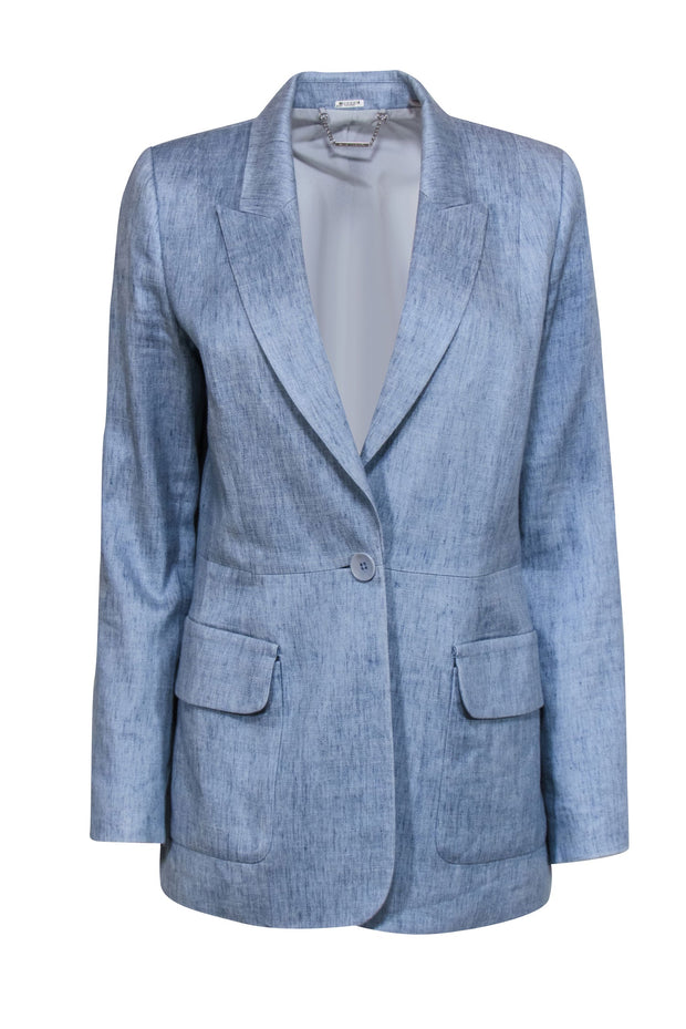 Current Boutique-Elie Tahari - Light Blue Linen Single Button Structured Blazer Sz 12