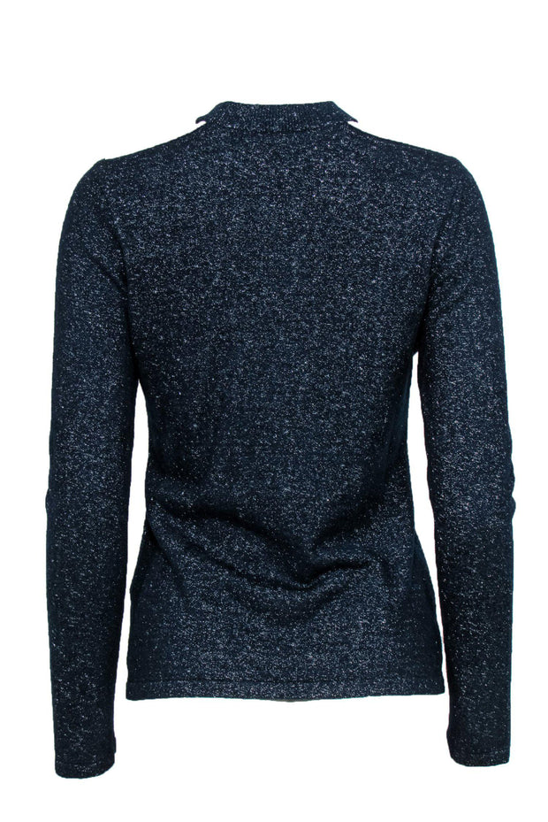 Current Boutique-Elie Tahari - Metallic Blue Shoulder Cutout Sweater Sz S